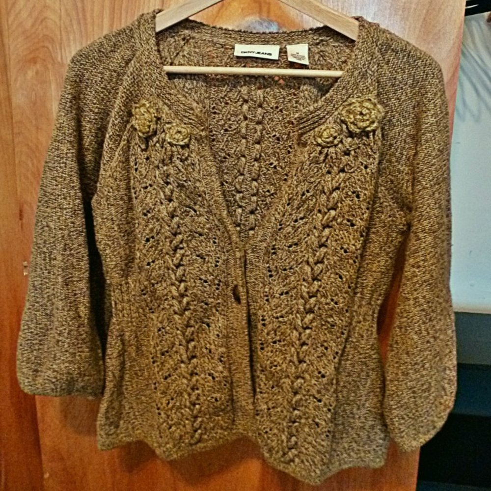 Vintage DKNY Jeans Knitted Cardigan in Olive Green